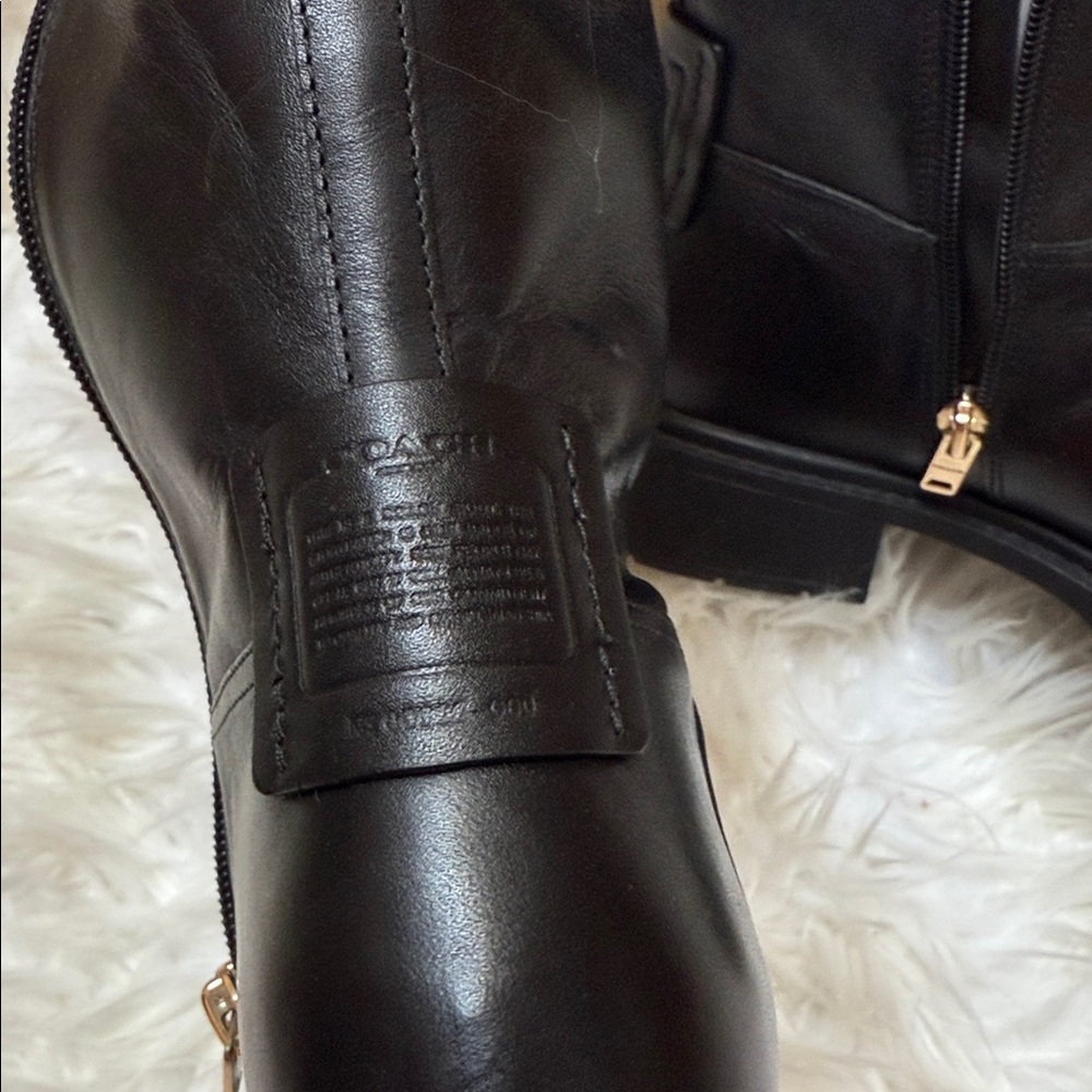 Coach Black Leather Moto Boots with Gold Buckle - Picture 3 of 4